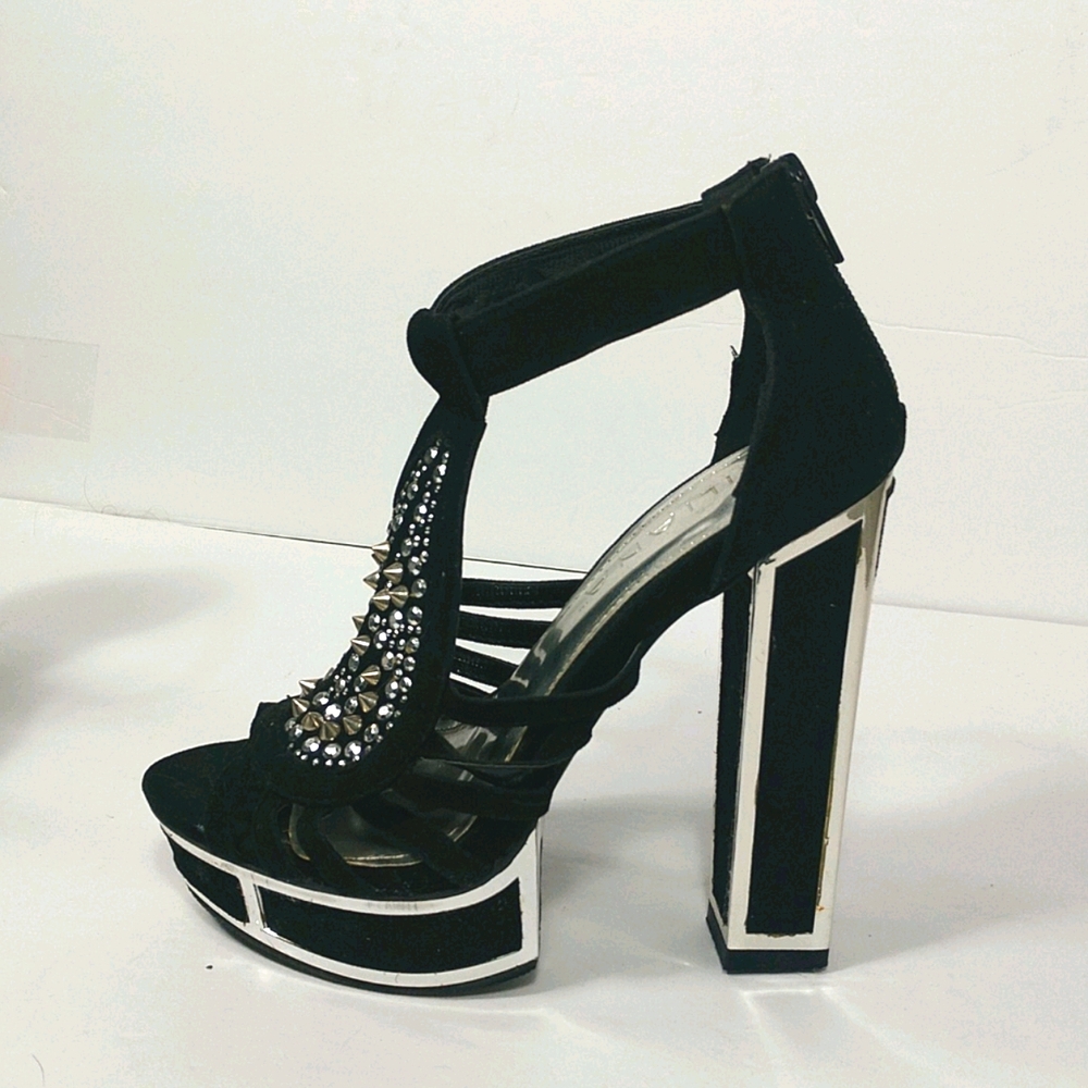 Size 6.5 silver black platform heels